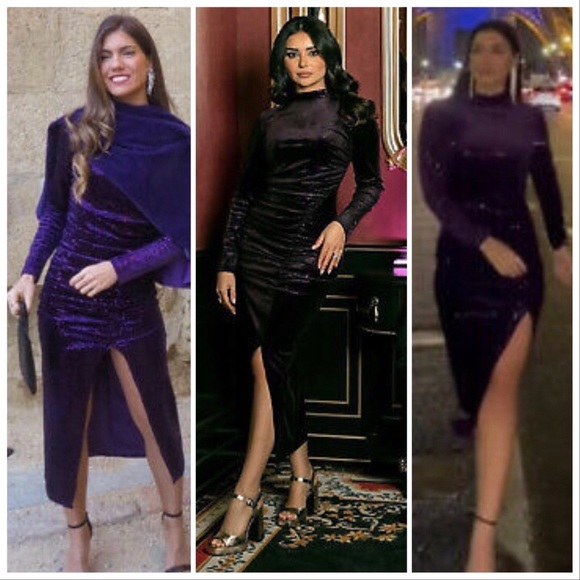 NWT ZARA PURPLE SPARKLY MIDI VELVET DRESS - Picture 4 of 15